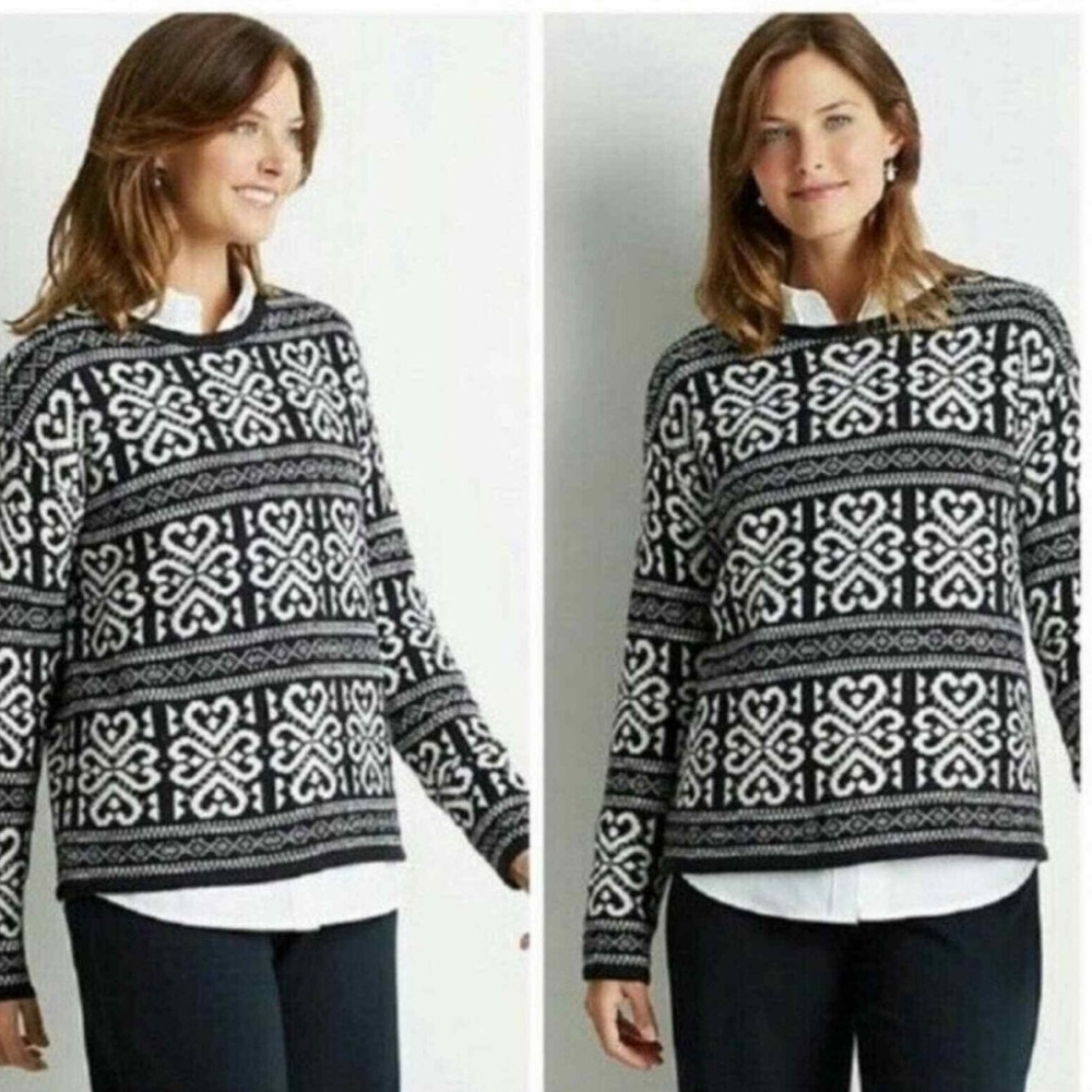 J. Jill Size XS Women's Fair Isle Wool Blend Sweater Black White